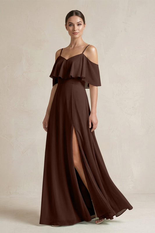 bridesmaid dresses with fur shawl Trendy Spaghetti Straps Chiffon Bridesmaid Dresses UK With Pockets –  mollyevers.co.uk main image 0