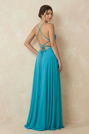A-Line Chiffon Bridesmaid Dress in Dark Teal With Slit - SHE IS ME BRIDESMAID DRESSES