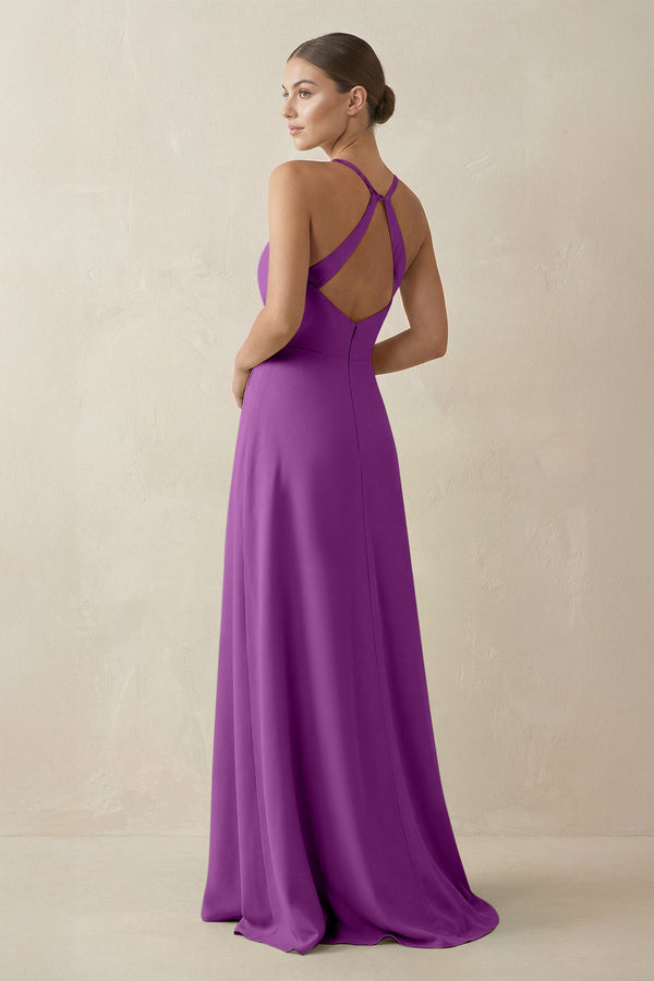 A - Line Chiffon Long Bridesmaid Dress With Slit in Amethyst - SHE IS ME