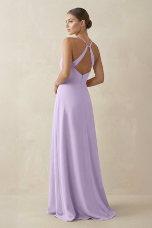A - Line Chiffon Long Bridesmaid Dress With Slit in Lavender - SHE IS ME