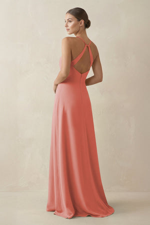 A - Line Chiffon Long Bridesmaid Dress With Slit in Mulberry - SHE IS ME