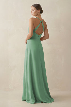 A - Line Chiffon Long Bridesmaid Dress With Slit in Sea Glass - SHE IS ME
