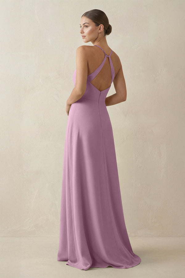 A - Line Chiffon Long Bridesmaid Dress With Slit in Wisteria - SHE IS ME