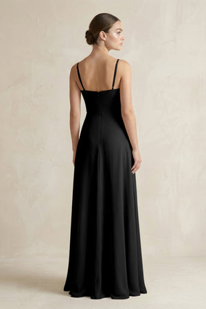A - Line Chiffon Spaghetti Strap Bridesmaid Dress in Black - SHE IS ME Bridesmaid Dresses