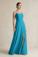 A - Line Chiffon Spaghetti Strap Bridesmaid Dress in Blue Jay - SHE IS ME Bridesmaid Dresses