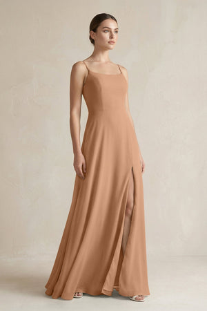 A - Line Chiffon Spaghetti Strap Bridesmaid Dress in Bronzer - SHE IS ME Bridesmaid Dresses