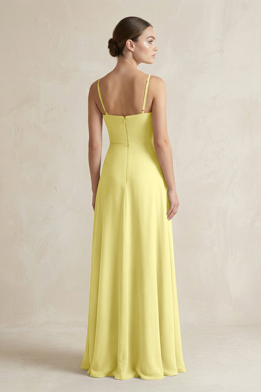 A - Line Chiffon Spaghetti Strap Bridesmaid Dress in Buttercup - SHE IS ME Bridesmaid Dresses