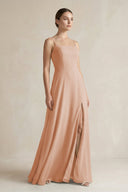 A - Line Chiffon Spaghetti Strap Bridesmaid Dress in Champagne Rose - SHE IS ME Bridesmaid Dresses