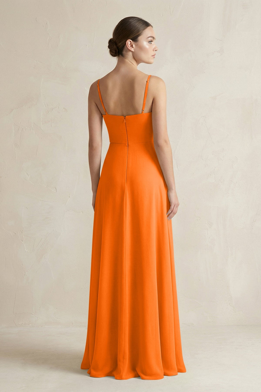 A - Line Chiffon Spaghetti Strap Bridesmaid Dress in Cinnamon - SHE IS ME Bridesmaid Dresses