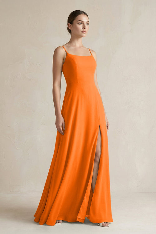 A - Line Chiffon Spaghetti Strap Bridesmaid Dress in Cinnamon - SHE IS ME Bridesmaid Dresses