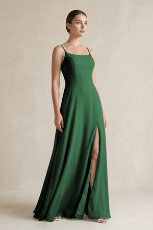 A - Line Chiffon Spaghetti Strap Bridesmaid Dress in Dark Green - SHE IS ME Bridesmaid Dresses