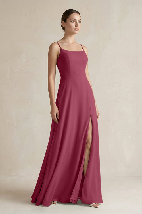 A - Line Chiffon Spaghetti Strap Bridesmaid Dress in Desert Rose - SHE IS ME Bridesmaid Dresses