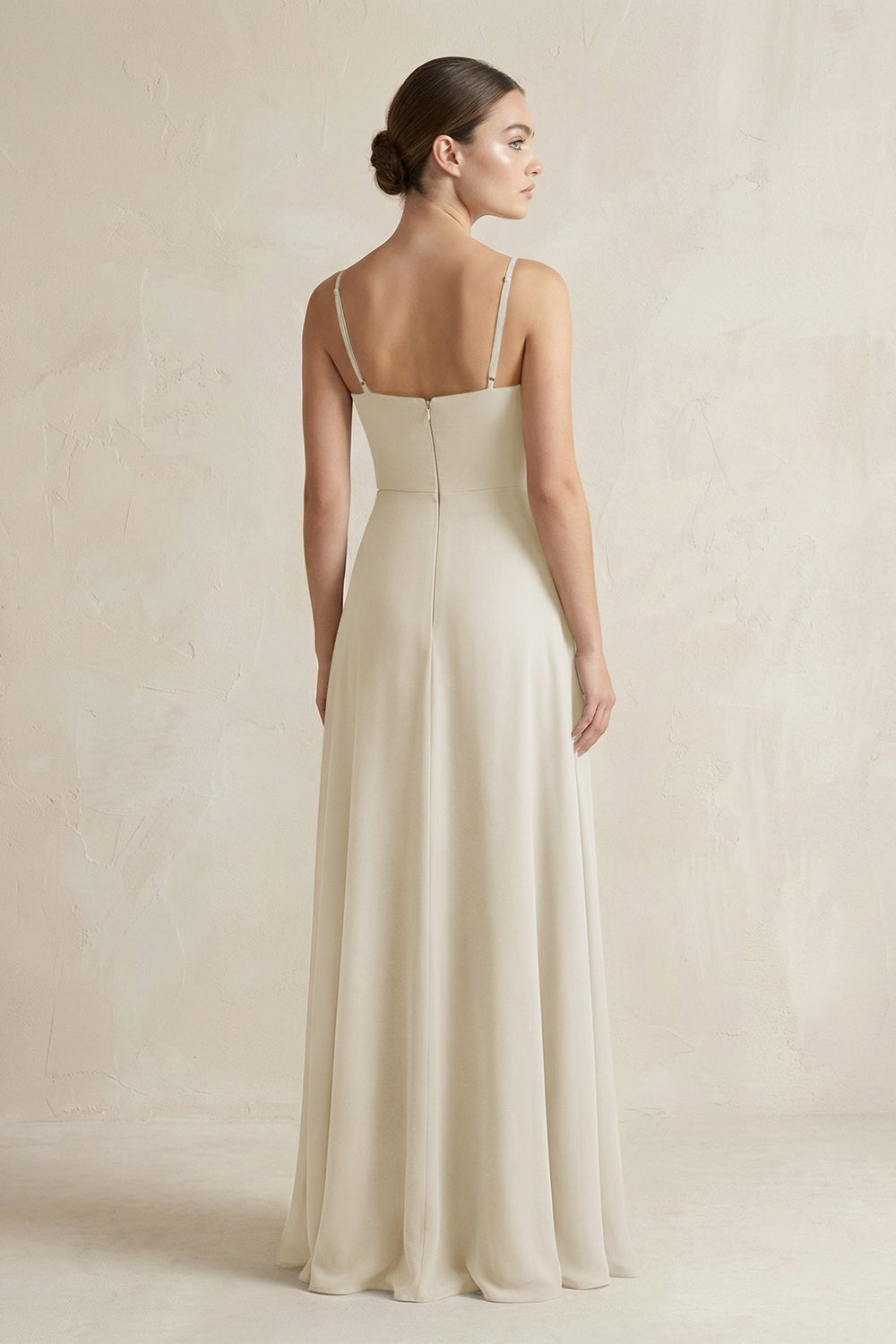 A - Line Chiffon Spaghetti Strap Bridesmaid Dress in Dove Gray - SHE IS ME Bridesmaid Dresses
