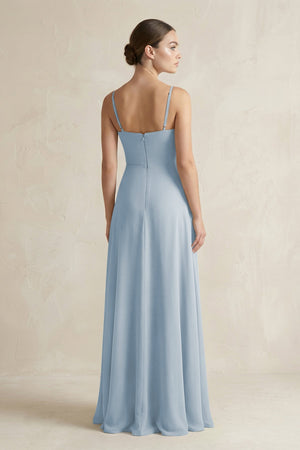 A - Line Chiffon Spaghetti Strap Bridesmaid Dress in Dusty Blue - SHE IS ME Bridesmaid Dresses