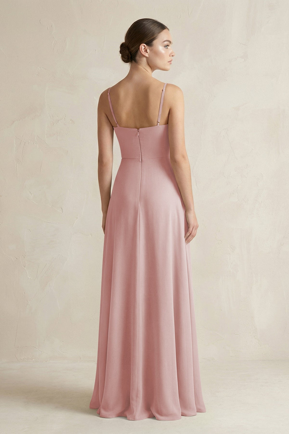 A - Line Chiffon Spaghetti Strap Bridesmaid Dress in Dusty Rose - SHE IS ME Bridesmaid Dresses