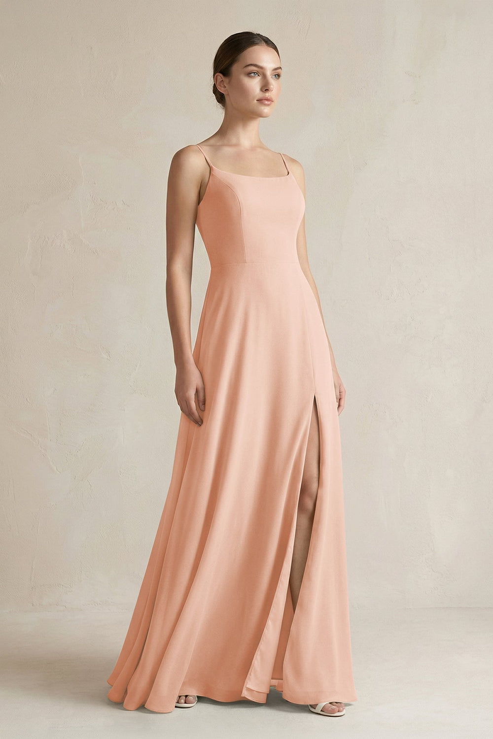 A - Line Chiffon Spaghetti Strap Bridesmaid Dress in English Rose - SHE IS ME Bridesmaid Dresses