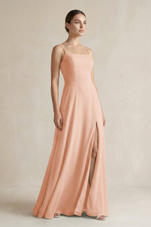 A - Line Chiffon Spaghetti Strap Bridesmaid Dress in English Rose - SHE IS ME Bridesmaid Dresses