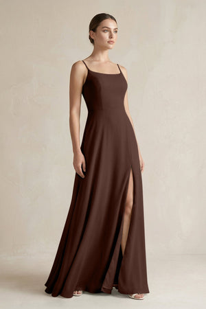 A - Line Chiffon Spaghetti Strap Bridesmaid Dress in Espresso - SHE IS ME Bridesmaid Dresses