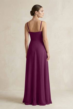A - Line Chiffon Spaghetti Strap Bridesmaid Dress in Fig - SHE IS ME Bridesmaid Dresses