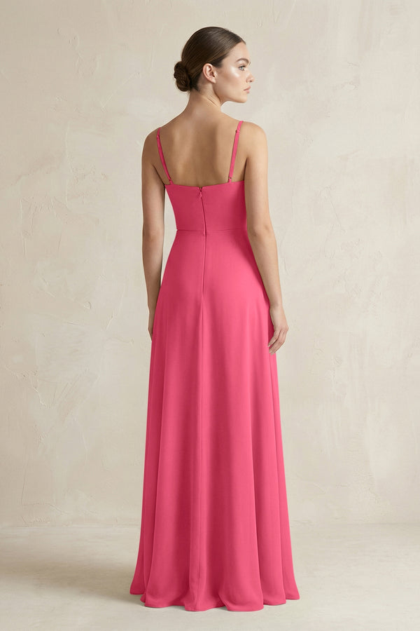 A - Line Chiffon Spaghetti Strap Bridesmaid Dress in Fuchsia - SHE IS ME Bridesmaid Dresses