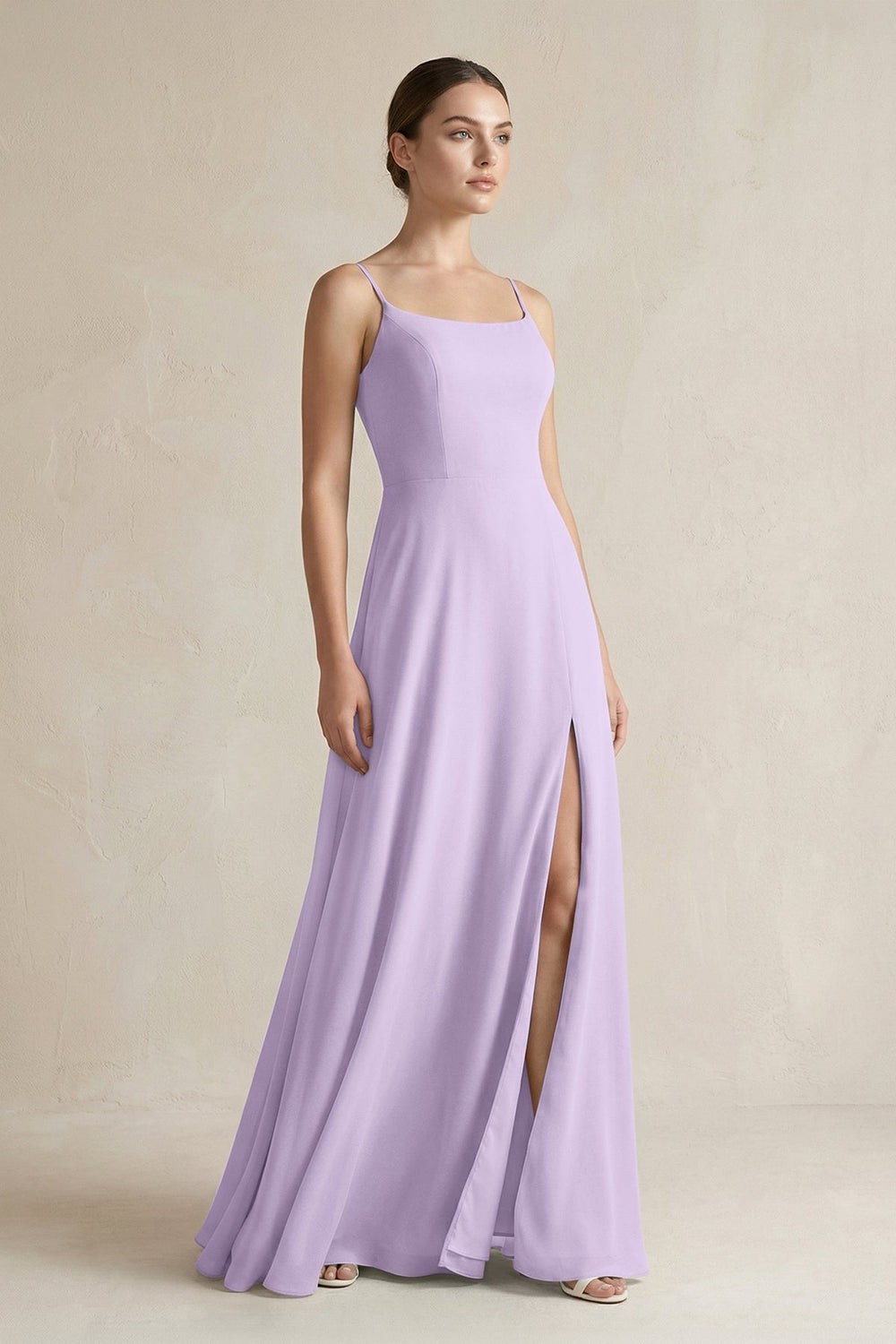 A - Line Chiffon Spaghetti Strap Bridesmaid Dress in Lavender - SHE IS ME Bridesmaid Dresses