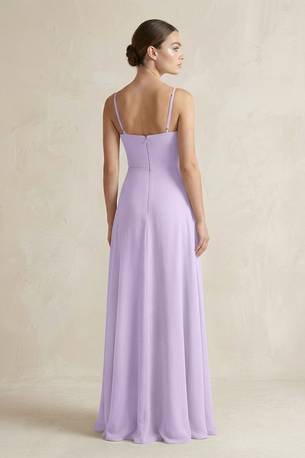 A - Line Chiffon Spaghetti Strap Bridesmaid Dress in Lavender - SHE IS ME Bridesmaid Dresses