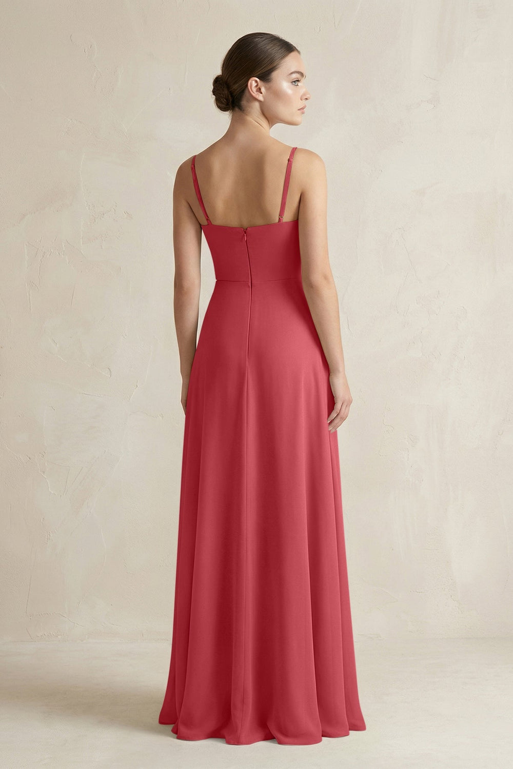 A - Line Chiffon Spaghetti Strap Bridesmaid Dress in Merlot - SHE IS ME Bridesmaid Dresses
