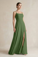 A - Line Chiffon Spaghetti Strap Bridesmaid Dress in Moss - SHE IS ME Bridesmaid Dresses
