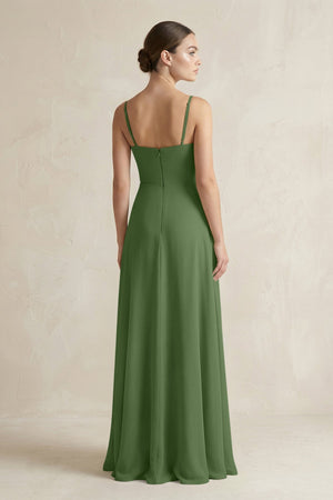A - Line Chiffon Spaghetti Strap Bridesmaid Dress in Moss - SHE IS ME Bridesmaid Dresses