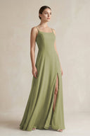 A - Line Chiffon Spaghetti Strap Bridesmaid Dress in Moss Green - SHE IS ME Bridesmaid Dresses