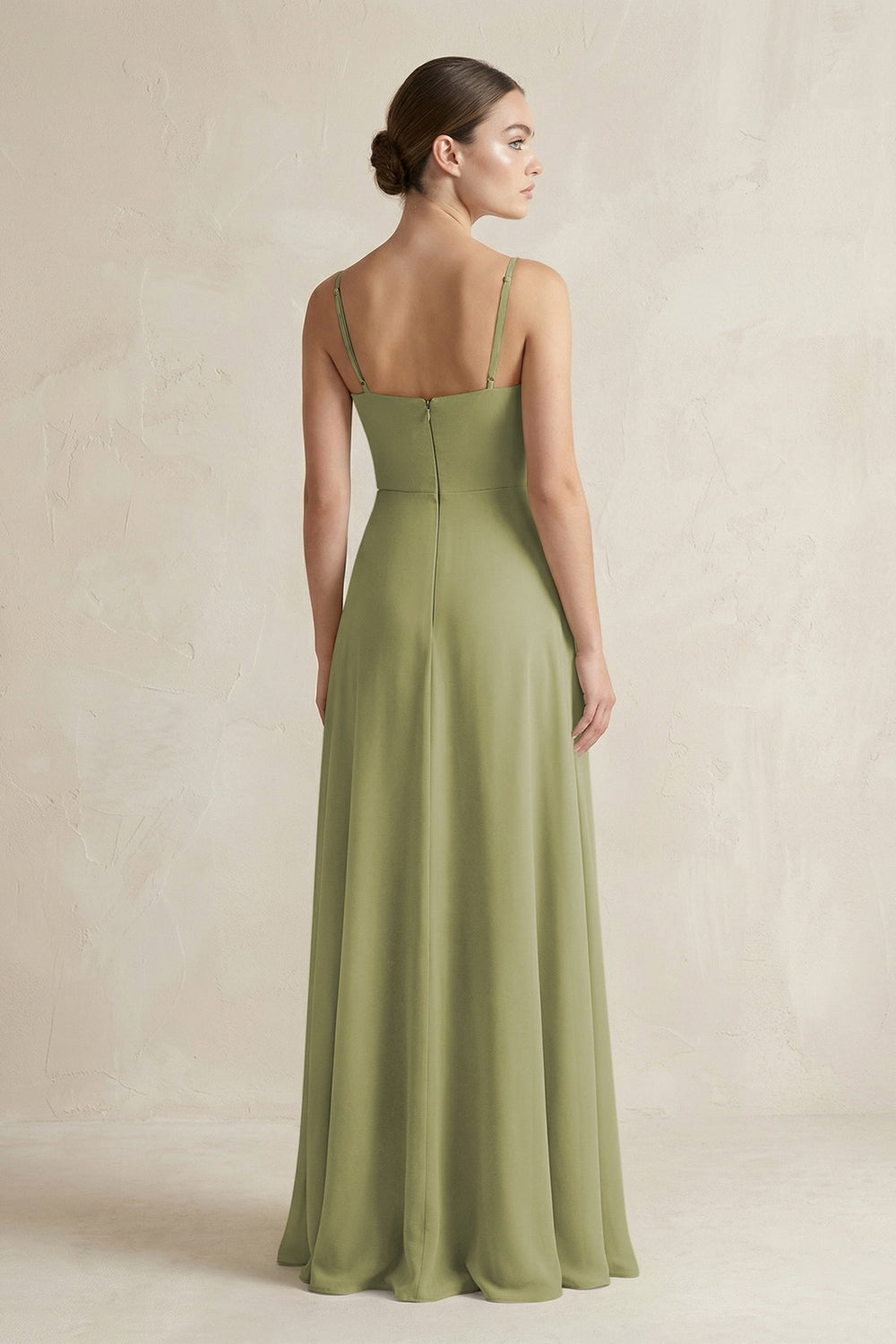 A - Line Chiffon Spaghetti Strap Bridesmaid Dress in Moss Green - SHE IS ME Bridesmaid Dresses