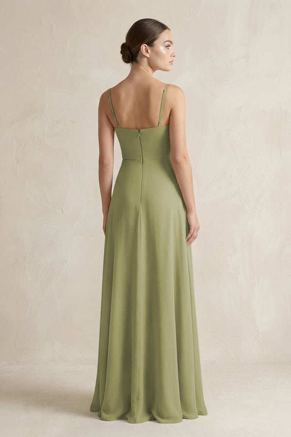 A - Line Chiffon Spaghetti Strap Bridesmaid Dress in Moss Green - SHE IS ME Bridesmaid Dresses