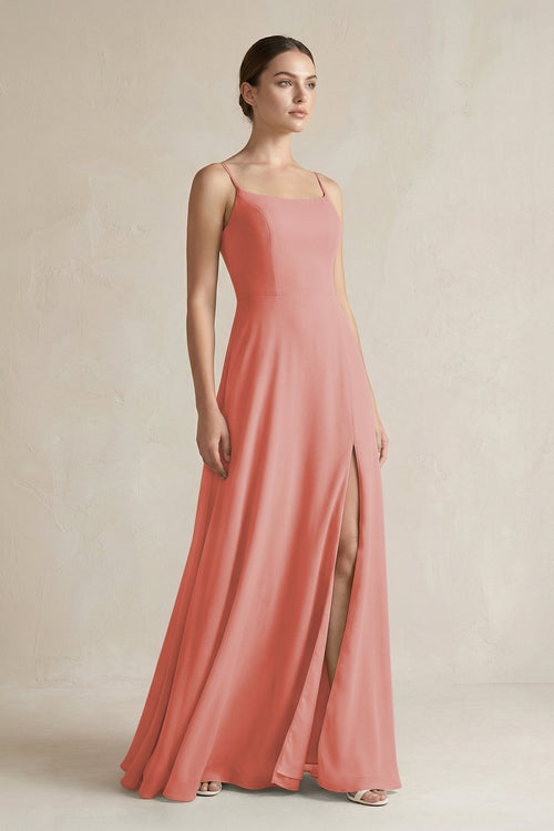 A - Line Chiffon Spaghetti Strap Bridesmaid Dress in Mulberry - SHE IS ME Bridesmaid Dresses