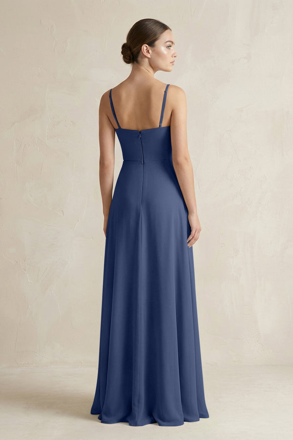 A - Line Chiffon Spaghetti Strap Bridesmaid Dress in Navy - SHE IS ME Bridesmaid Dresses