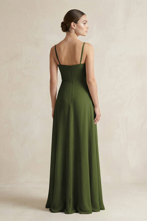 A - Line Chiffon Spaghetti Strap Bridesmaid Dress in Olive - SHE IS ME Bridesmaid Dresses