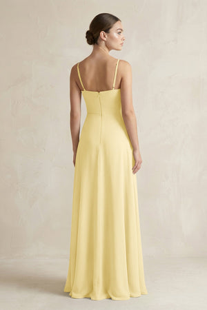A - Line Chiffon Spaghetti Strap Bridesmaid Dress in Pastel Yellow - SHE IS ME Bridesmaid Dresses