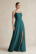 A - Line Chiffon Spaghetti Strap Bridesmaid Dress in Pine - SHE IS ME Bridesmaid Dresses