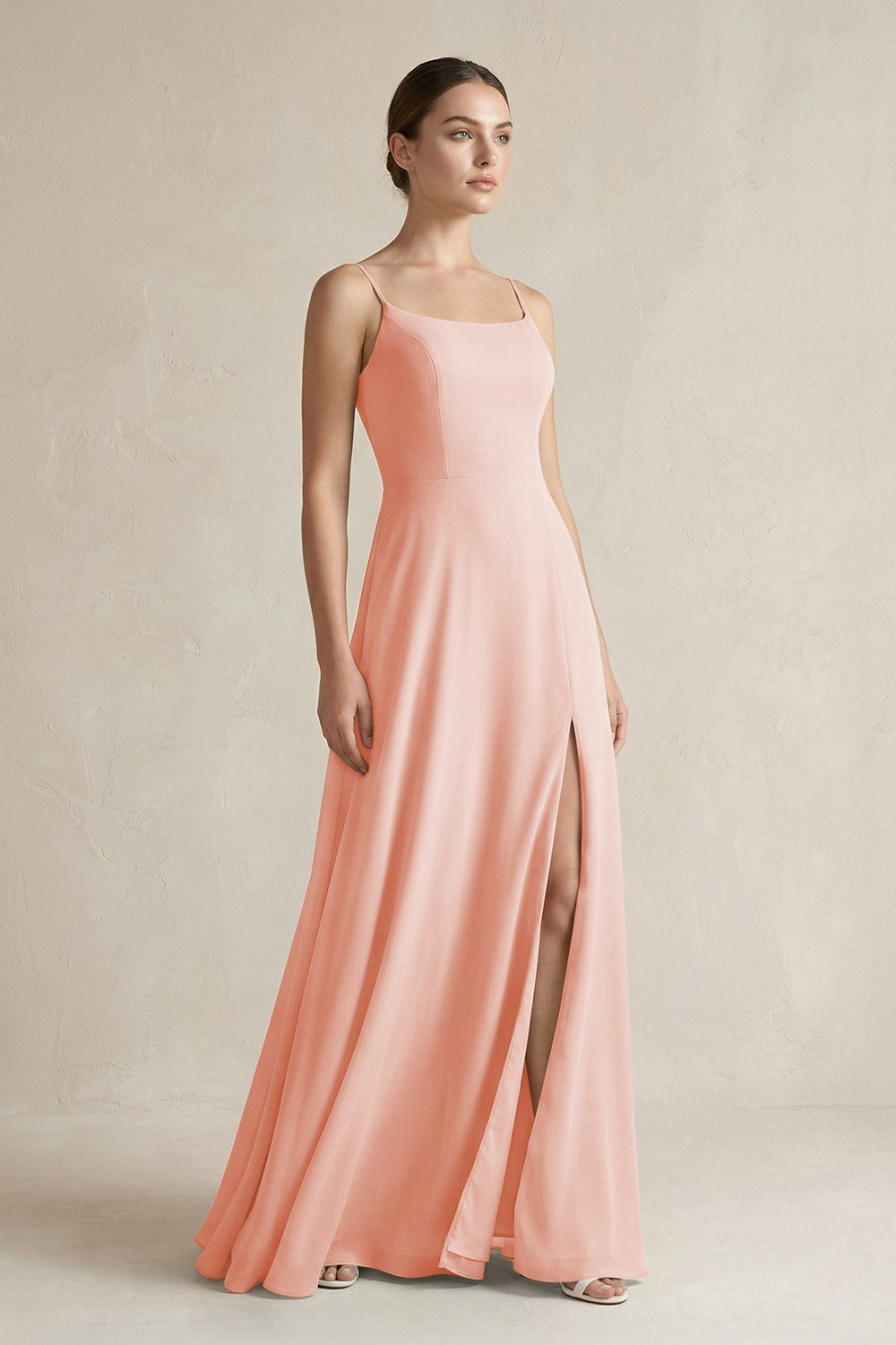 A - Line Chiffon Spaghetti Strap Bridesmaid Dress in Rose Petal - SHE IS ME Bridesmaid Dresses