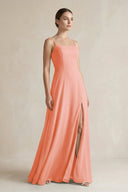 A - Line Chiffon Spaghetti Strap Bridesmaid Dress in Rosette - SHE IS ME Bridesmaid Dresses