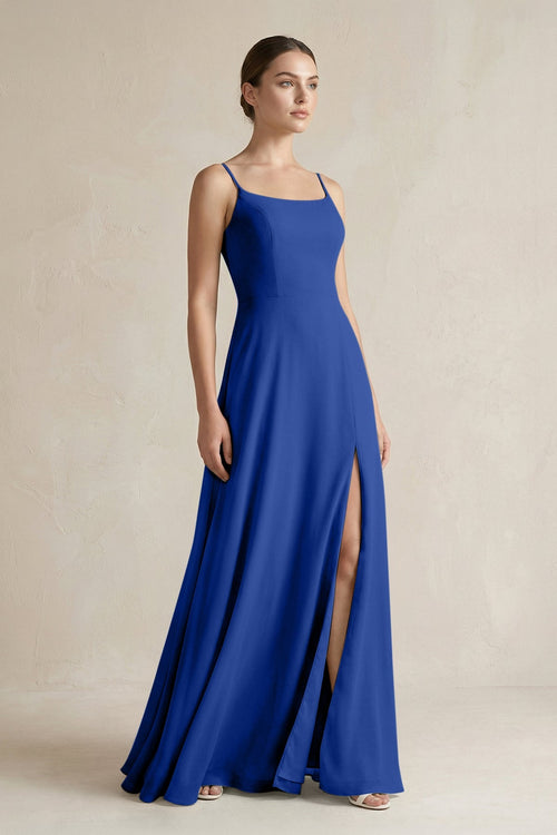 A - Line Chiffon Spaghetti Strap Bridesmaid Dress in Royal Blue - SHE IS ME Bridesmaid Dresses