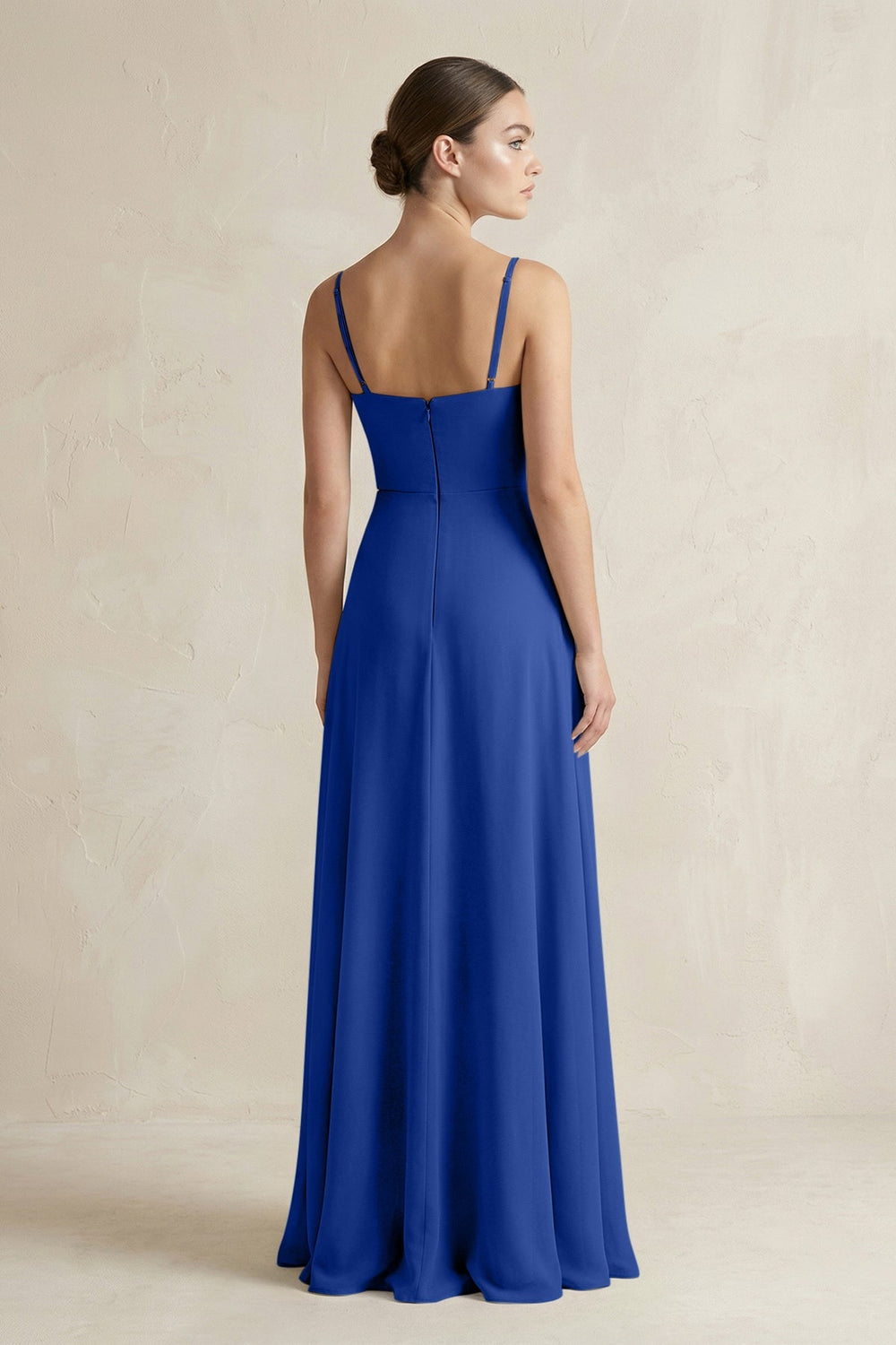 A - Line Chiffon Spaghetti Strap Bridesmaid Dress in Royal Blue - SHE IS ME Bridesmaid Dresses