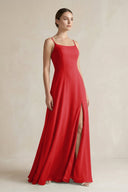 A - Line Chiffon Spaghetti Strap Bridesmaid Dress in Ruby Red - SHE IS ME Bridesmaid Dresses