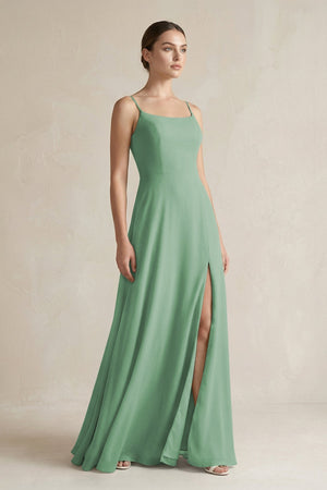 A - Line Chiffon Spaghetti Strap Bridesmaid Dress in Sea Glass - SHE IS ME Bridesmaid Dresses