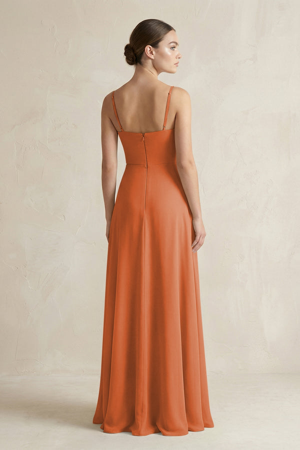 A - Line Chiffon Spaghetti Strap Bridesmaid Dress in Terracotta - SHE IS ME Bridesmaid Dresses