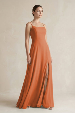 A - Line Chiffon Spaghetti Strap Bridesmaid Dress in Terracotta - SHE IS ME Bridesmaid Dresses