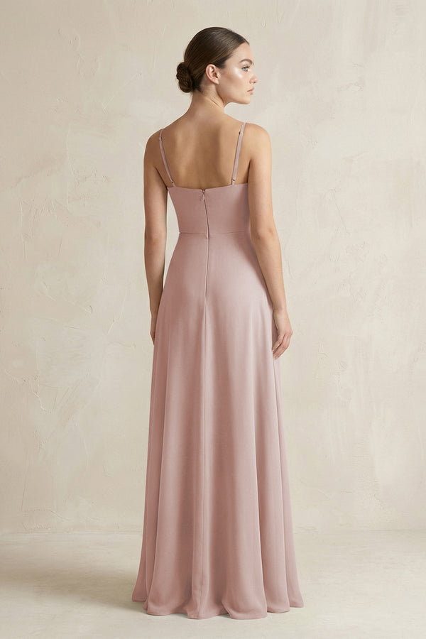 A - Line Chiffon Spaghetti Strap Bridesmaid Dress in Toffee - SHE IS ME Bridesmaid Dresses