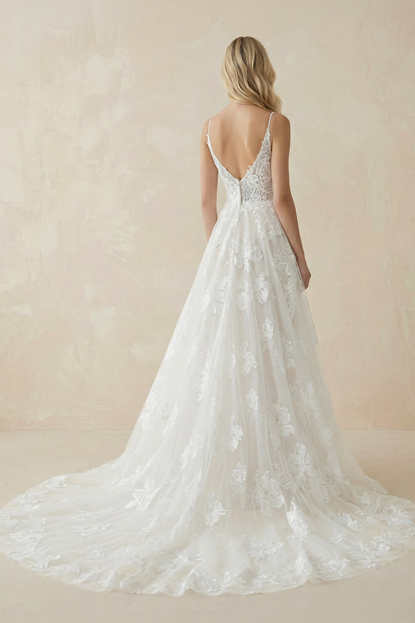 A - Line Lace Spaghetti - Strap Wedding Dress in Ivory - SHE IS ME Wedding Dresses