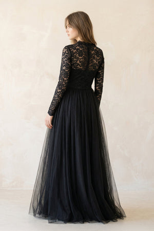 A Line Long Sleeves Lace Tulle Wedding Dress - SHE IS ME Wedding Dresses