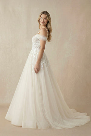 A - Line Off - The - Shoulder Tulle Wedding Dresses in Ivory - SHE IS ME Wedding Dresses