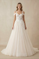 A - Line Off - The - Shoulder Tulle Wedding Dresses in Ivory - SHE IS ME Wedding Dresses
